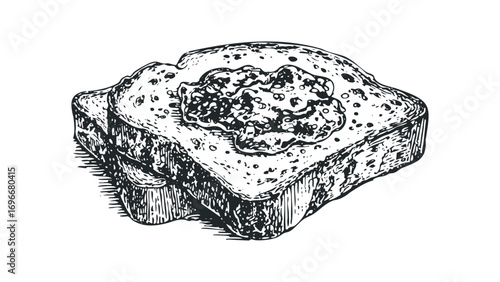 Hand-drawn sketch of toast with jam spread on transparent background. Vector hand drawn illustration