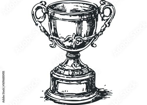 Vintage Trophy Cup Transparent Hand Drawn Style. Vector hand drawn illustration