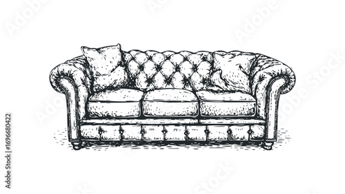 Sketch of Tufted Leather Chesterfield Sofa. Vector hand drawn illustration