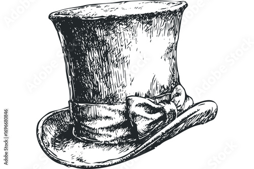 Sketch of a formal top hat with ribbon. Vector hand drawn illustration