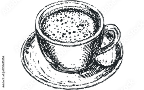 Espresso cup and saucer, sketch style. Vector hand drawn illustration