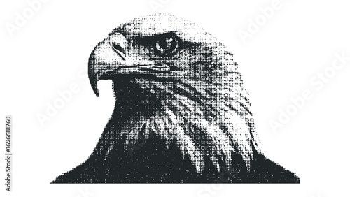 Halftone dot art eagle head image on transparent background. Vector hand drawn illustration