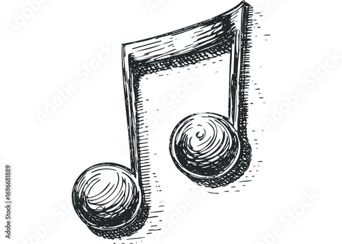 Hand drawn eighth note with musical clef symbol on transparent background. Vector hand drawn illustration