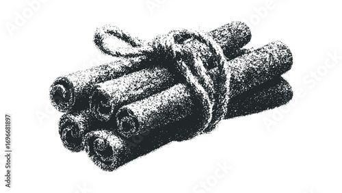 Bundled Cinnamon Sticks with String, Isolated Image. Vector hand drawn illustration