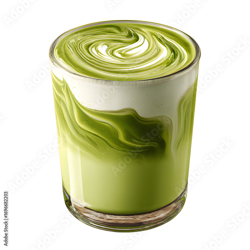 Matcha Latte Creamy Foam Art Morning Energy isolated on transparent background