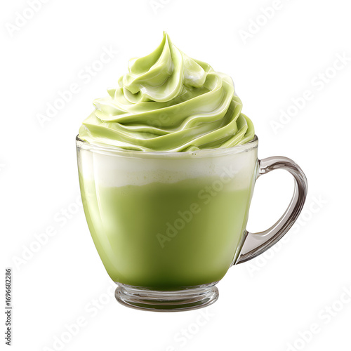 Matcha Latte Creamy Foam Art Morning Energy isolated on transparent background