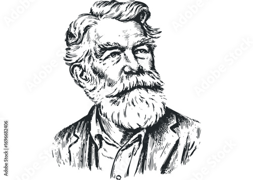 Old Man Portrait Sketch on Transparent Background. Vector hand drawn illustration