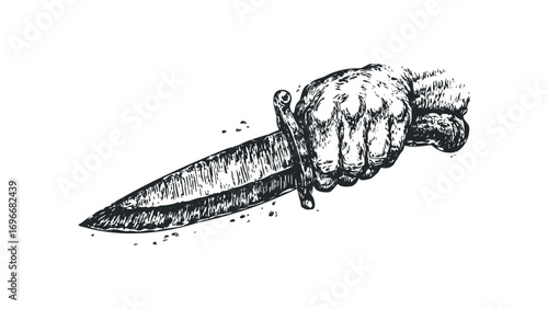 Sketch of a hand gripping a dagger on transparent background. Vector hand drawn illustration