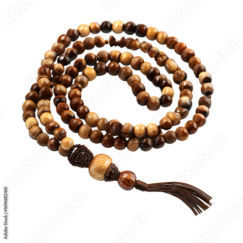 Meditation Beads Wooden Mala Spiritual Tool isolated on transparent background
