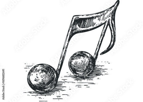 Pencil sketch of a musical eighth note symbol with shading on a transparent background. Vector hand drawn illustration
