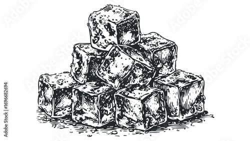 Pile of rough sugar cubes drawing on transparent background. Vector hand drawn illustration