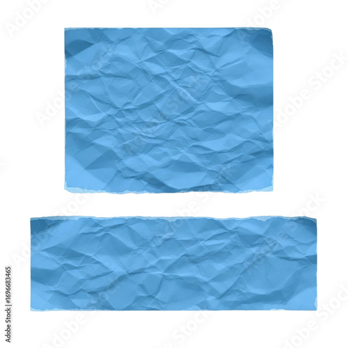Crumpled Blue Paper Shapes Abstract Texture Scrapbooking Element Torn Edge Design for on transparent background