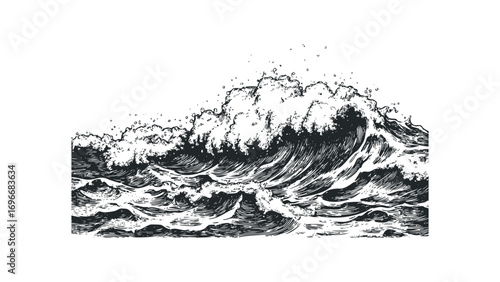 Crashing ocean wave in vintage engraving style. Vector hand drawn illustration