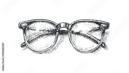 Pencil sketch of eyeglass frames on a transparent background. Vector hand drawn illustration
