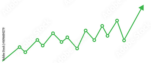 Green line graph showing upward trend isolated on transparent background