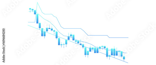 Tableau sur toile Blue stock market candlestick chart showing a downtrend isolated on transparent