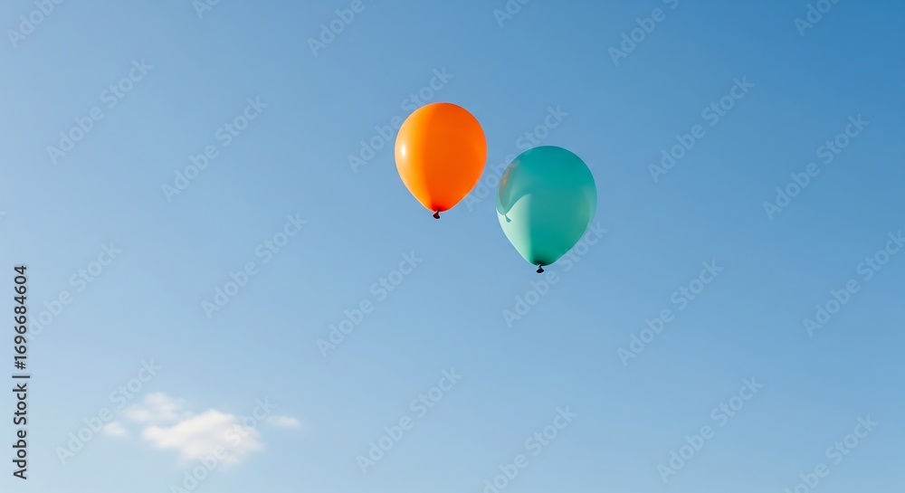 Obraz premium Floating High A Pair of Colorful Balloons in a Minimal Sky