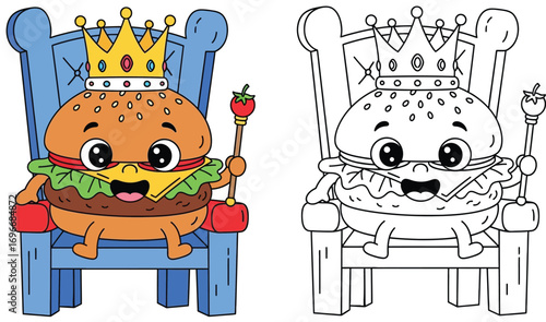 Burger King Cartoon Character on Throne with Crown and Scepter - Royal Food