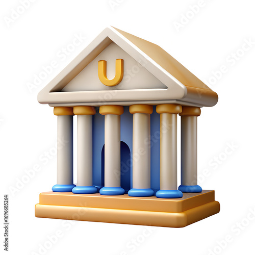 3D icon of a university building for higher education and learning, with a transparent background - Generative AI
