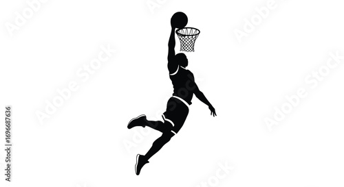 basketball player dunking ball in hoop silhouette