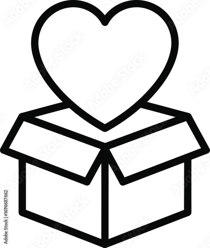 Heart emerging from an open box, symbolizing love and generosity