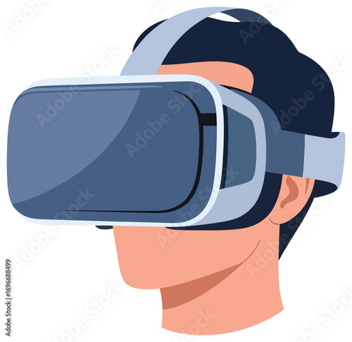 VR headset vector illustration of a person wearing virtual reality goggles in flat minimal style perfect for technology gaming digital entertainment innovation simulation and futuristic projects