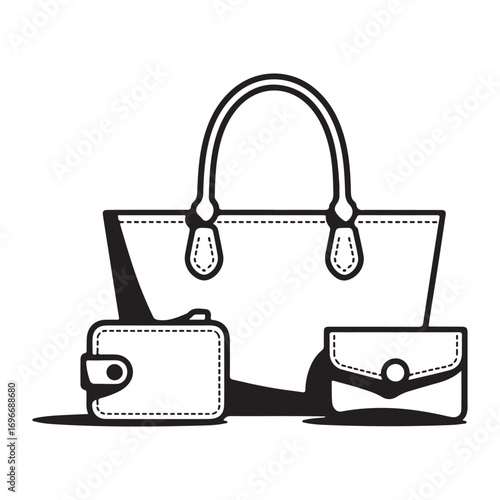 Handbags and wallets icon collection