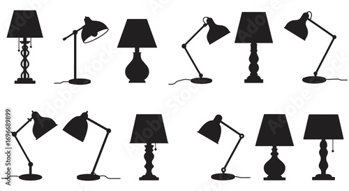 various lamp designs displayed in rows silhouette