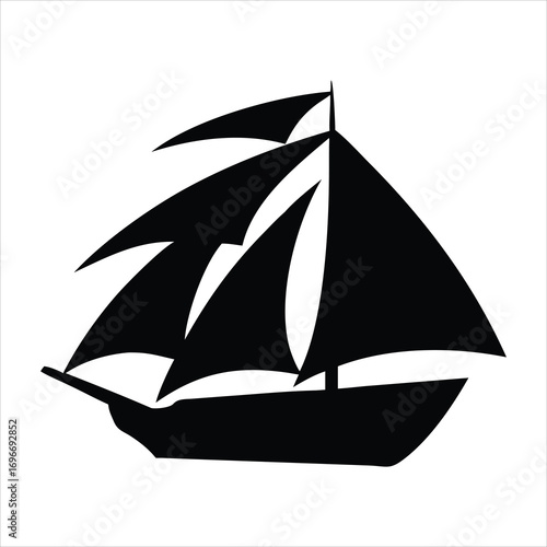 Black silhouette of a sailing ship with full sails