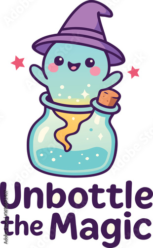 Adorable Cartoon Wizard Bottle Character – Unbottle the Magic T-Shirt Vector Design