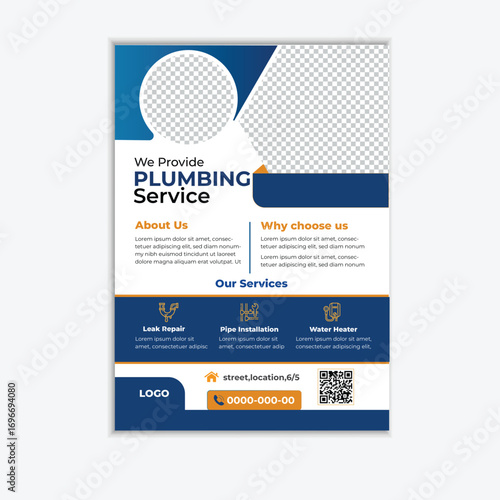 Plumbing Service Flyer Template | Leak Repair, Pipe Installation, Water Heater, Kitchen & Bathroom Plumbing Design (EPS)
