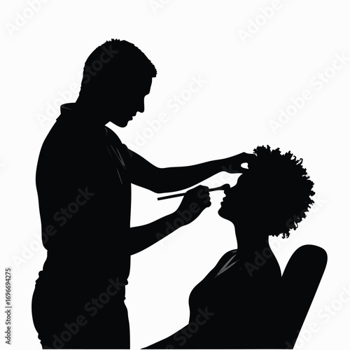 Man applying makeup to woman silhouette (76) vector