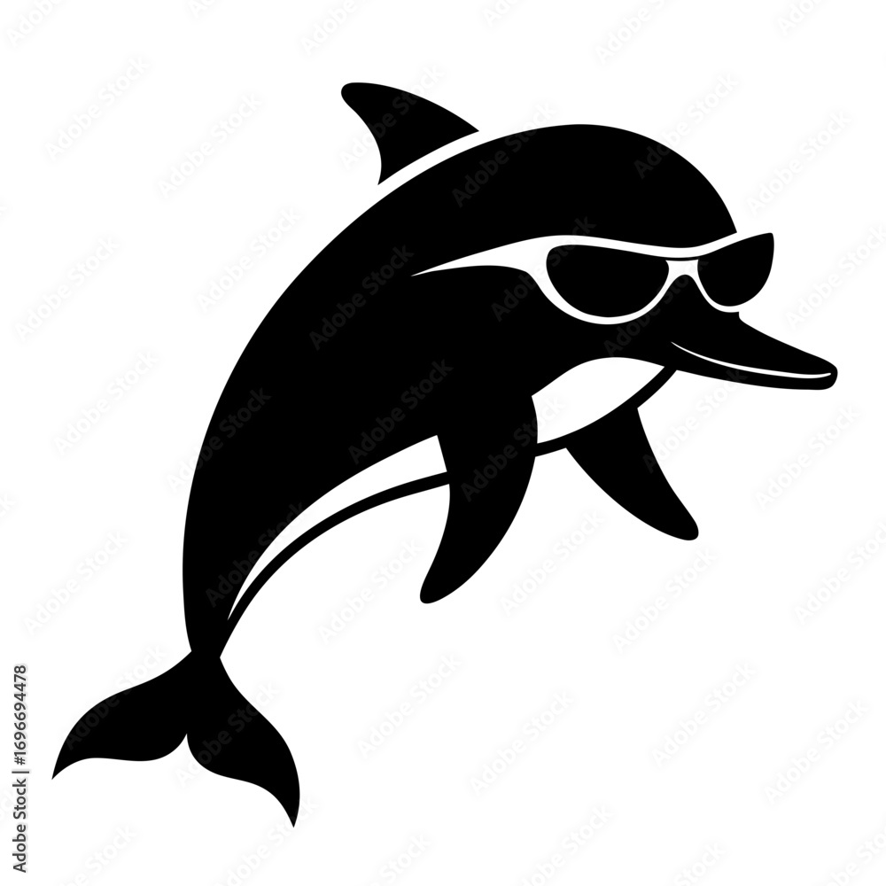Naklejka premium Cool dolphin with sunglasses jumping out of water vector