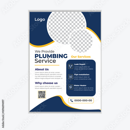 Plumbing Service Flyer Template | Leak Repair, Pipe Installation, Water Heater, Kitchen & Bathroom Plumbing Design (EPS)