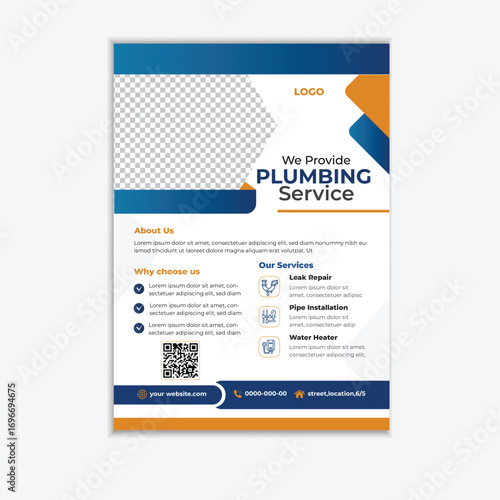 Plumbing Service Flyer Template | Leak Repair, Pipe Installation, Water Heater, Kitchen & Bathroom Plumbing Design (EPS)
