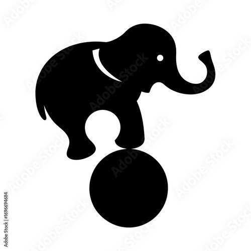 Elephant silhouette balancing on a sphere circus performance vector