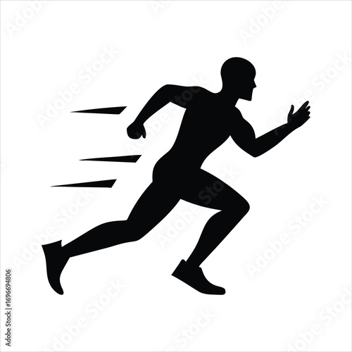 Black silhouette of a runner in motion with speed lines