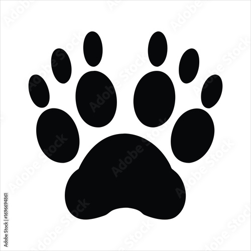 Black paw print icon with five toes and heel