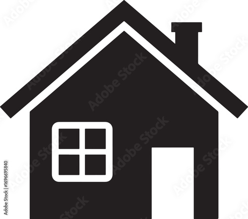 Simple Black House Icon with White Door and Window Illustration Graphic Design Element