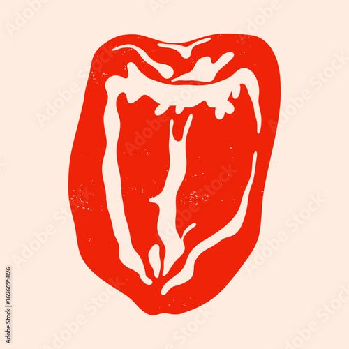 Red bell pepper. Sweet paprika vegetable cutted piece, abstract fresh organic food risograph style, ripe vegetarian farm product for art print poster menu design. Vector illustration
