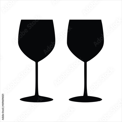 Two black wine glasses silhouette on white background