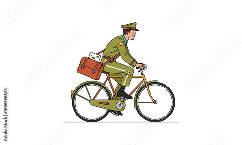 Cartoon Postal Worker on Bicycle, Delivering Mail.