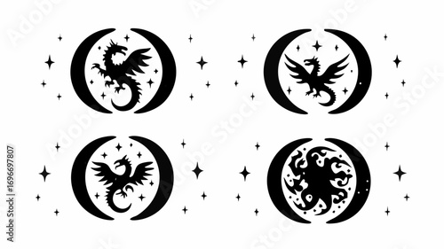 Dragon and Tentacle Silhouettes
