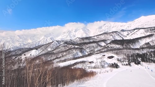 Panoramic video of the Hakuba mountain range from a ski resort (Tsugaike Mountain Resort, Hakuba, Nagano, Japan)
