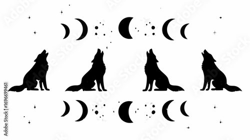 Wolves howling at the moon phases