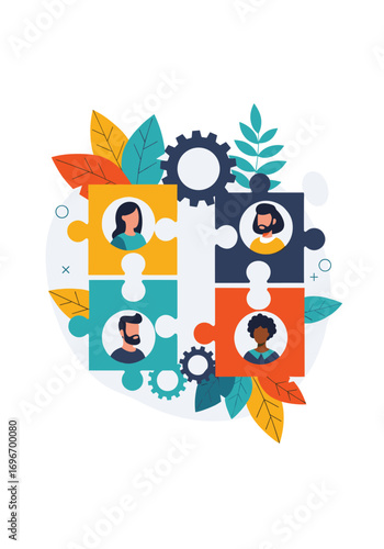 Diverse teamwork collaboration and integration of business people together as a puzzle