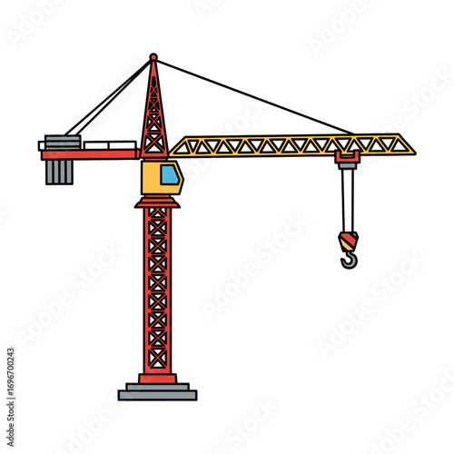 Colorful illustration of a construction crane, showing its various components.