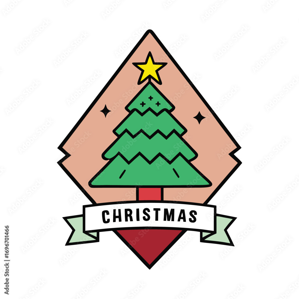 Obraz premium A festive Christmas emblem adorned with pine branches, symbolizing holiday cheer, warmth, and tradition. A timeless design perfect for seasonal décor and celebration.