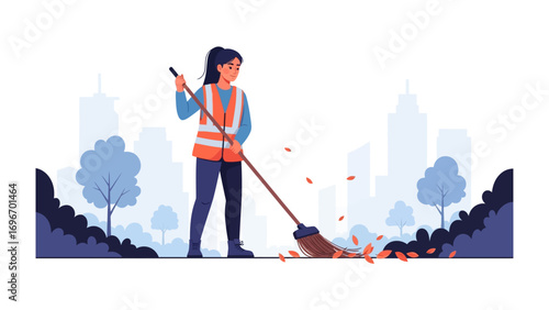 City Street Sweeper: A dedicated street sweeper, armed with a sturdy broom, efficiently clears the urban landscape, ensuring a pristine environment and upholding community cleanliness.