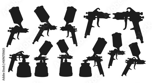 various spray gun designs shown in black silhouette